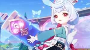 Genshin Impact character Sigewinne holding a giant syringe