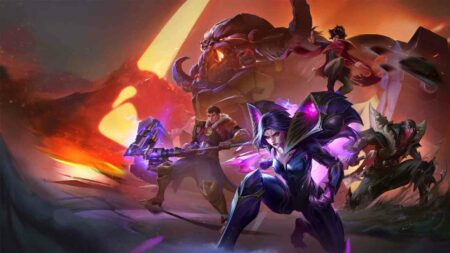 League of Legends official splashart wallpaper featuring Kai'Sa, Jayce, Pyke, Taliyah, and Ornn