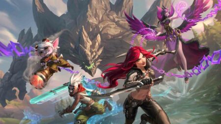 Tristana, Malphite, Ekko, Katarina, and Morgana in official League of Legends wallpaper splashart